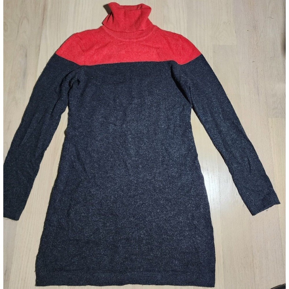 Theory Colorblock Red & Charcoal Cashmere Turtleneck Sweater Dress Size M